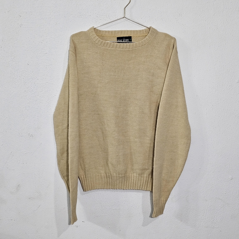 Vintage Pine State 100% Orlon Acrylic Crew-Neck Sweater Size Medium Beige